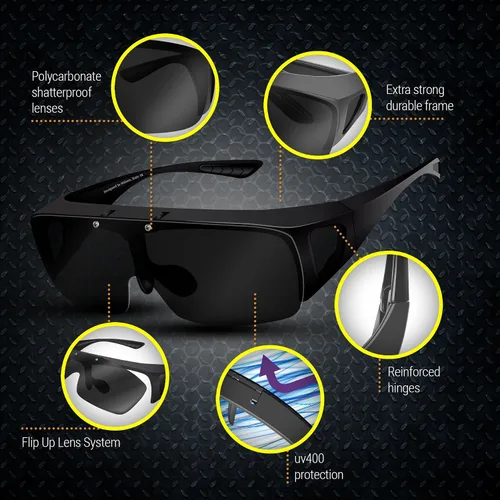 Vista 8 de BLUPOND KNIGHT VISOR Wrap Around Oversized Sunglasses - Fit Over Safety Glasses with Flip Up