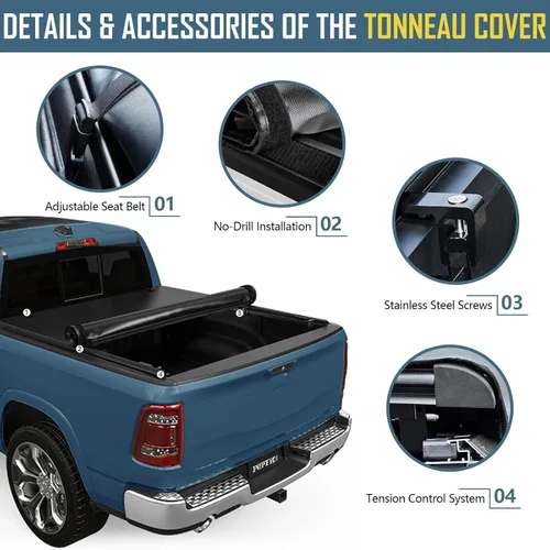 Vista 6 de Perfit Liner Cubierta enrollable suave para caja de camioneta de 5.8 pies compatible con Chevy Silverado GMC Sierra 1500 2007-2018 5.8 pies