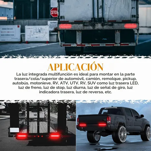 Vista 6 de PSEQT - Barra de luz trasera de 10" para remolque con 15 LED, luz de freno, parada, señal de giro, montaje de luces secuenciales de estrobo rojo