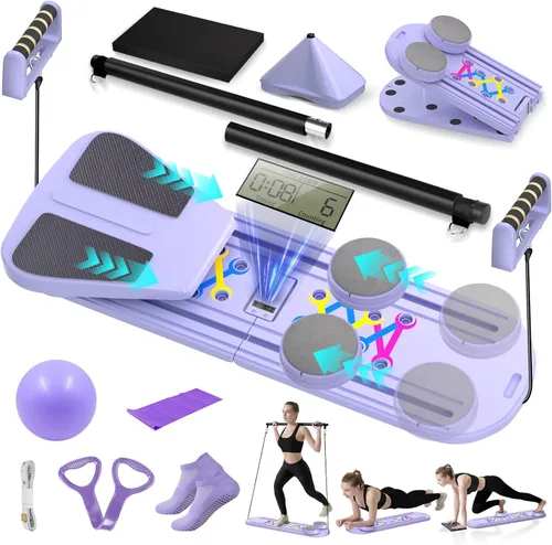 Vista 9 de Tabla de Pilates, Juego de Reformador de Pilates Plegable para Entrenamiento en Casa con Temporizador, Equipo de Pilates Reformador Portátil