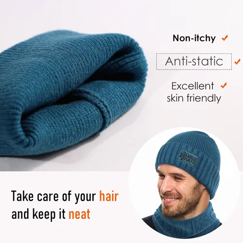 Vista 4 de Conjunto de gorro y bufanda para hombre, gorro de esquí cálido para invierno, gorro de esquí, gorro de calavera, calentador de cuello, polaina