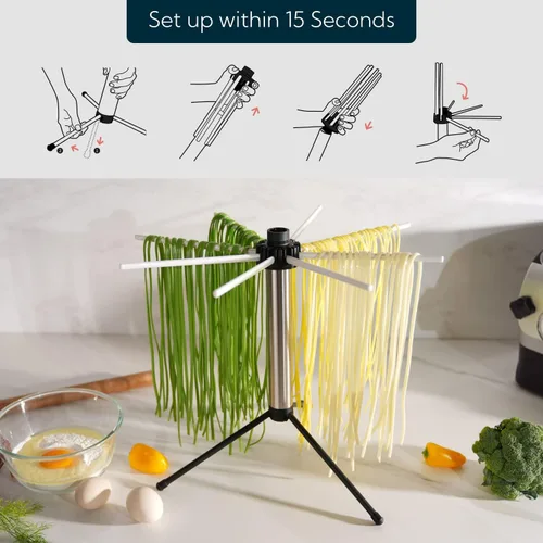 Vista 2 de Estante plegable para secar pasta KitchenDAO, compacto para fácil almacenamiento, montaje rápido, estante para secar pasta plegable, colgador