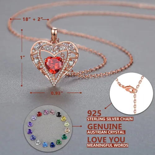 Vista 3 de Collar de cristal de 5 corazones, chapado en oro rosa de 18 quilates, colgante con cadena de plata de ley 925 de 18 + 2 pulgadas, joyería de piedra