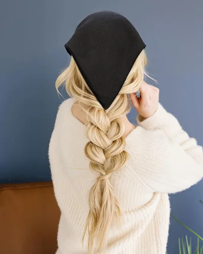 Vista 6 de AWAYTR - 3 diademas elásticas para el cabello para mujer con clip triangular Negro + Rojo + Albaricoque Crema