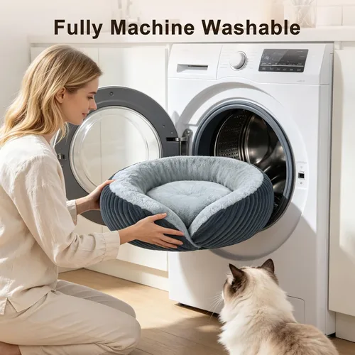Vista 9 de Tovve Cama para gatos en interiores, sofá cama redonda lavable para gatitos Gris