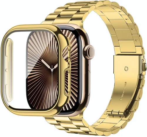 Vista 13 de baozai Compatible con Apple Watch Band de 1.654 pulgadas con funda, correa de acero inoxidable con protector de pantalla de vidrio templado