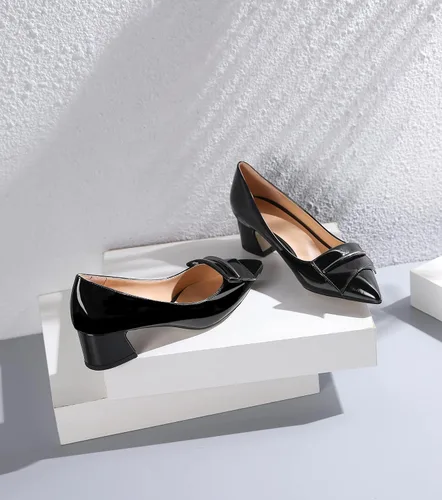 Vista 6 de YODEKS Zapatos de tacón grueso para mujer, tacón de bloque bajo, punta puntiaguda, zapatos de tacón para el trabajo, casual, vida diaria, fiesta