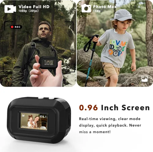Vista 3 de Mini cámara con llavero con 14M 1080P FHD, mini cámara digital de bolsillo, pequeñas cámaras portátiles de 0.96 pulgadas, grabadora de video