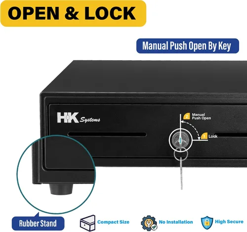 Vista 5 de HK SYSTEMS Cajón manual resistente de 13 pulgadas con 4 billes/5 monedas, hasta extraíble, dos ranuras mediales, color negro