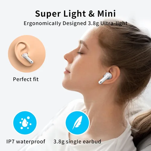 Vista 4 de XIAOWTEK Auriculares inalámbricos A40 Pro, auriculares Bluetooth de 50 horas de reproducción, micrófono integrado con cancelación de ruido con funda
