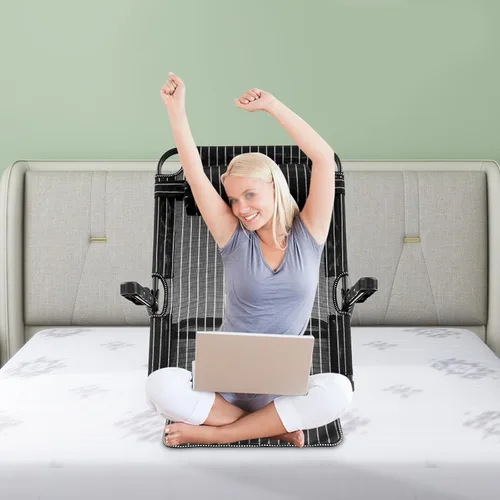 Vista 6 de Respaldo de cama elevable, respaldo de cama ajustable con soporte de 7 posiciones y almohada, silla de lectura plegable para ancianos, pacientes