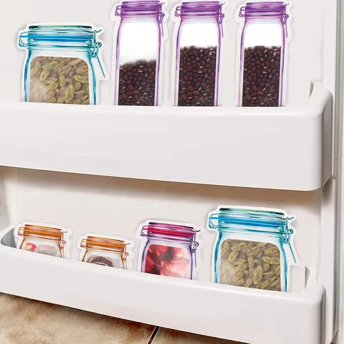 Vista 7 de Paquete de 18 bolsas reutilizables para refrigerios, con cremallera en tarro de masón, bolsas de almacenamiento a prueba de fugas para viajes
