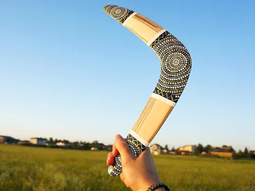 Vista 2 de Boomerang de madera hecho a mano "Silver Sun", boomerang personalizado, 100% devoluciones, boomerang real, regalo premium