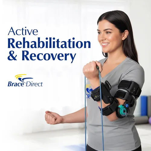 Vista 7 de L3761 - Codera con bisagras, inmovilizador de brazo y estabilizador Elbow support brace that aids post-op recovery & tendon repair, with an