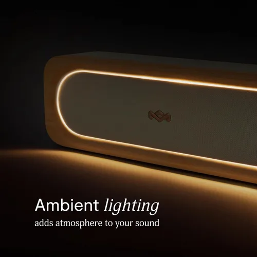 Vista 5 de House of Marley Get Together 3 bocina Bluetooth, 10 horas de reproducción, carga rápida USB-C, modos de sonido EQ, luz LED ambiental, rango Crema