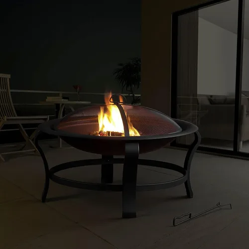 Vista 4 de Juego de hogueras de acero de 30 pulgadas, pozo de leña, incluye pantalla, cubierta y póker de troncos, ideal para exteriores y patio, hoguera