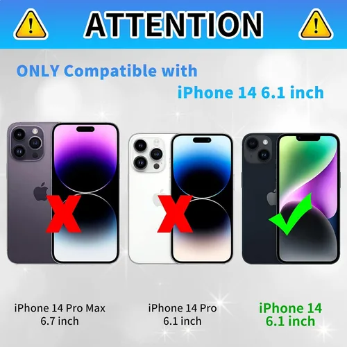Vista 8 de Funda tipo cartera para iPhone 14 con soporte para tarjeta de crédito y soporte de doble capa de policarbonato duro de TPU suave para iPhone 14