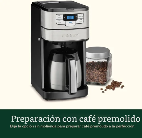 Vista 4 de Cafetera automática de molienda y preparación Cuisinart de 10 tazas con molinillo de cuchillas, máquina de café programable con jarra de vidrio