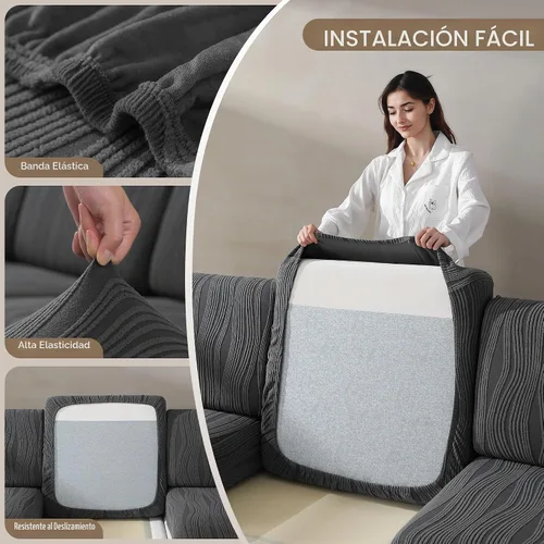Vista 6 de Fundas de cojín para sofá, súper elásticas y lavables para asientos modulares y en forma de L, protector de muebles apto para mascotas con diseño