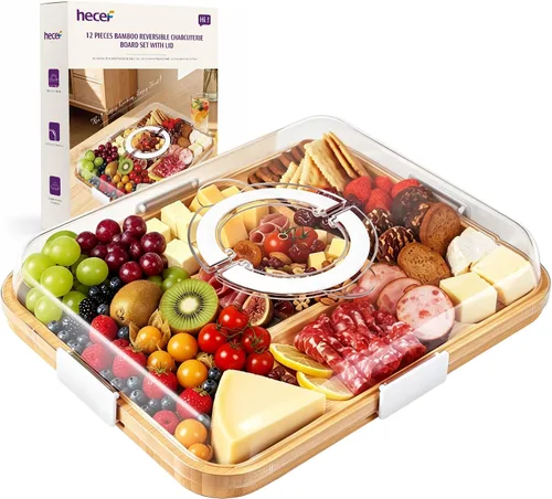 Vista 11 de hecef Juego de tablas de charcutería extra grande, 3 en 1, bandeja magnética de madera de acacia con bolsa de almacenamiento, bandeja de picnic al