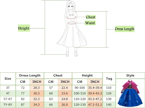 Vista 7 de Anna - Disfraz de niña de 3 a 8 años, peluca de guantes de tiara de princesa congelada para niños pequeños, disfraz de Halloween para disfrazarse