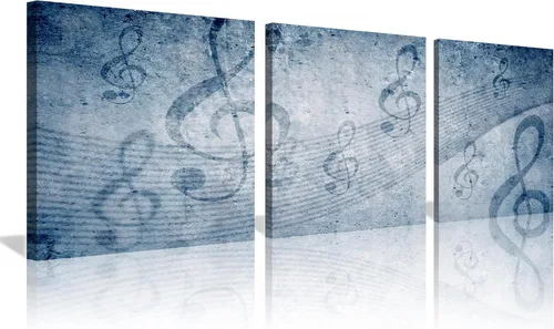 Vista 10 de 3 piezas de lienzo musical para pared, impresiones de notas musicales abstractas, coloridas ilustraciones de ondas sonoras, claves agudas