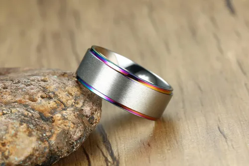 Vista 3 de Juego de anillos personalizados para parejas para él y ella, anillos de promesa únicos de acero inoxidable para parejas, juego con 2 anillos