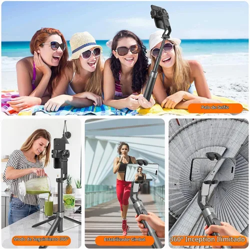 Vista 5 de Trípode con palo de selfie de 71 pulgadas para iPhone/Android, trípodes de seguimiento automático facial con luz, estabilizador gimbal fuerte