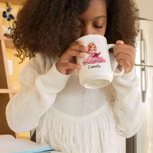 Vista 4 de Taza de café de libro de lectura de princesa personalizada, taza de té personalizada con diseño de libro, regalo personalizado para elegir el nombre