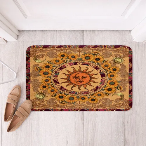 Vista 4 de Erosebridal Alfombra de baño amarilla de sol y luna de 16 x 24 pulgadas, alfombra de área de girasol, vintage, indio, bohemio, floral, alfombra