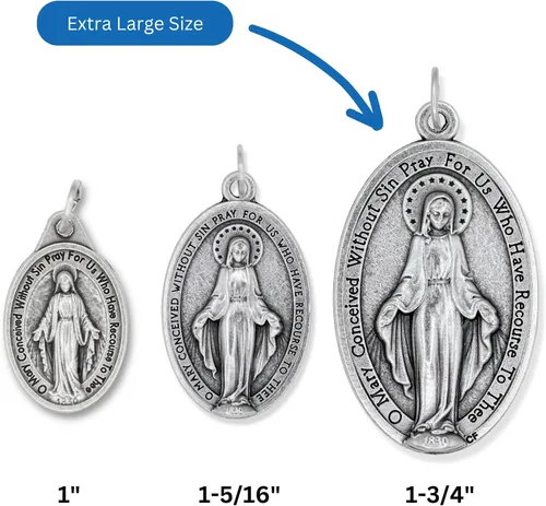 Vista 2 de Paquete de 3 Colgante de medalla milagrosa extra grande Colgante grande oxidado de plata de 1.75 pulgadas para collar, medallas para joyería