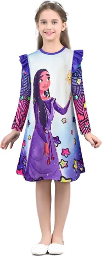 Vista 3 de Cartoon Princess Dress for Girls Fantasy Star Ruffles Costume Kids Long Skirt Causal Wear 2-10 Years