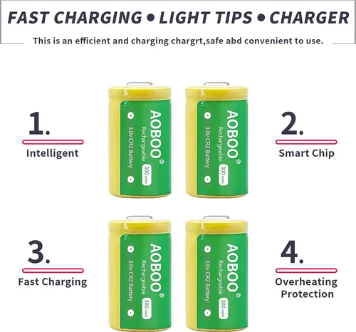 Vista 4 de 4 pilas CR2 15270 de 3 voltios 300 mAh + cargador de batería recargable rápido de 3 V CR2