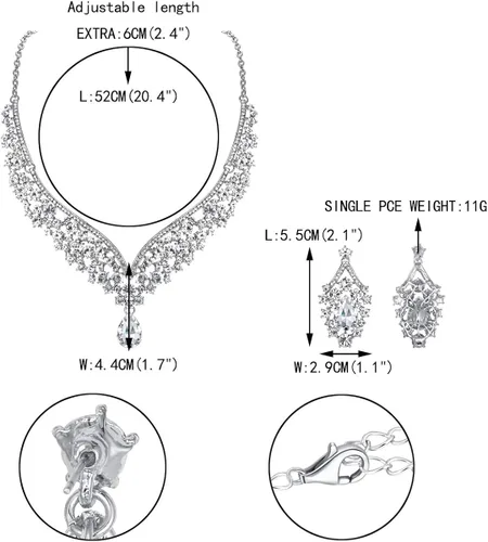 Vista 5 de EVER FAITH Elegantes juego de aretes de vidrio austriaco y collar en forma de V.
