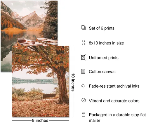 Vista 2 de Roslynity Juego de 6 impresiones artísticas de pared de otoño y naturaleza, obras de arte en lienzo para otoño, Acción de Gracias, árbol, montaña