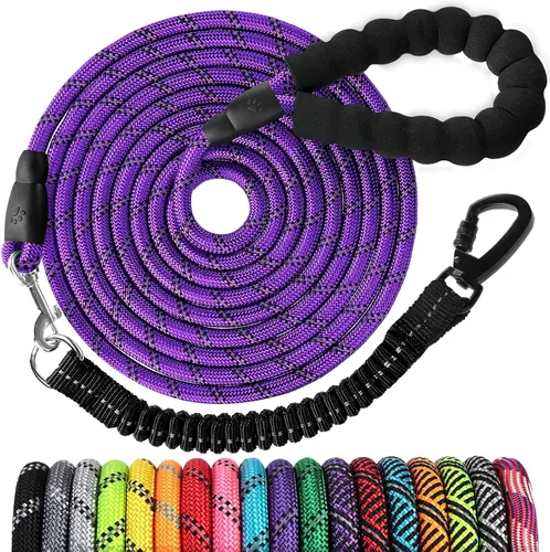 Vista 43 de Correa de perro de cuerda de 3 pies: correa resistente con gancho giratorio bloqueable, hilos reflectantes, bungee y asa acolchada - Correa