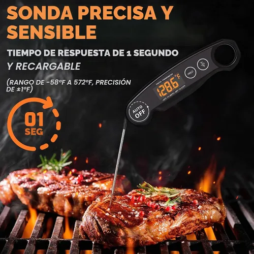 Vista 3 de Termómetro de comida de lectura instantánea recargable para carne, termómetro digital de cocina, termómetro de alimentos rápido y preciso
