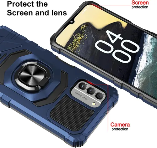 Vista 2 de Funda protectora para Nokia G310 5G con protector de pantalla de vidrio templado, grado militar, resistente a prueba de golpes, con soporte de Azul