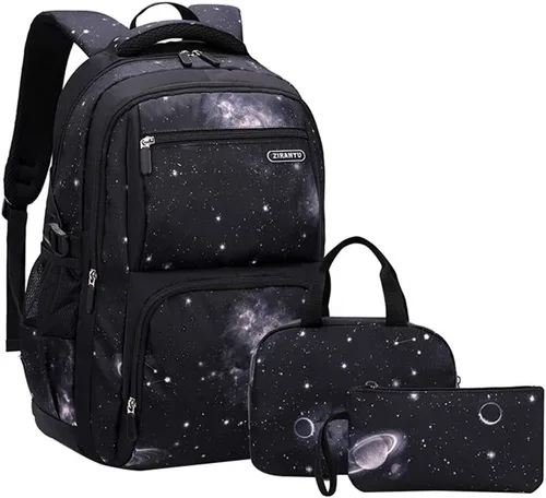 Vista 14 de Mochila JiaYou con patrón espacial de la galaxia para niños, primaria, escuela media, mochila de día para hombres, mochila para portátil