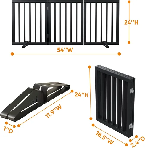Vista 5 de Puerta plegable negra para mascotas de 18-55 pulgadas para escaleras y puertas, valla de puerta para cachorros