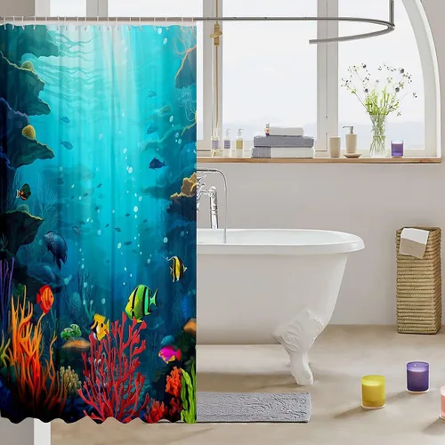 Vista 13 de Cortina de ducha de baño de mármol, cortina de ducha de tela gris y blanca con ganchos, arte único estampado de teñido anudado 3D, accesorios