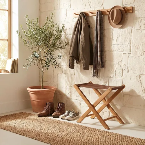 Vista 9 de Bare Decor Davie Taburete plegable de teca y cuero, 18 pulgadas, color marrón