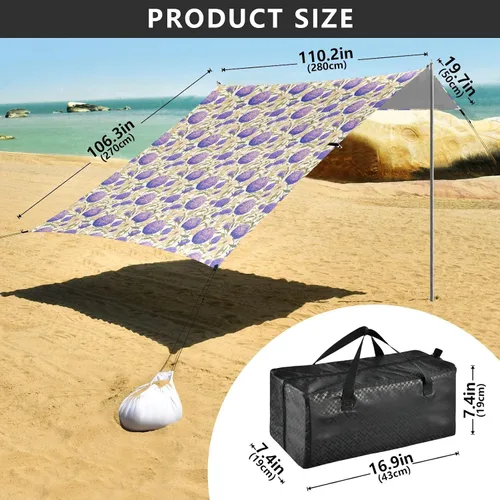 Vista 3 de Purple Celosia Flowers Stable Beach Tent UPF50+ Protection Waterproof Large Sun Shade with Sandbags & Sand Shovel for Family Travel