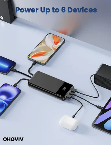 Vista 9 de Cargador portátil, banco de energía de 50000 mAh con cables incorporados, paquete de batería de carga rápida de 22.5W, cargador de teléfono portátil