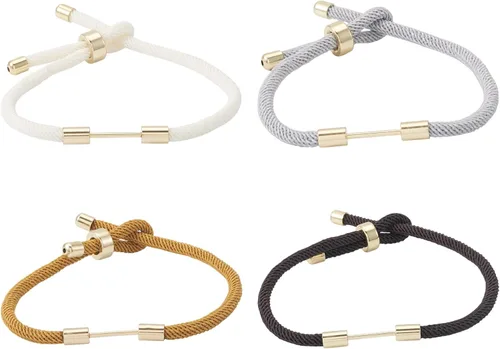Vista 35 de 10 piezas de pulseras de cordón trenzado de nylon para hacer pulseras deslizantes ajustables con accesorios de latón dorado para accesorios de Negro