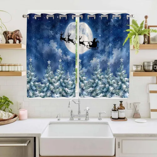 Vista 80 de Libaoge Cortinas de Navidad para cocina, dormitorio, juego de 2 paneles, diseño de muñeco de nieve de Navidad, cortinas de invierno con copos