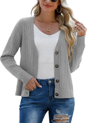 Vista 5 de Cárdigan de manga larga para mujer, cárdigan con botones al frente abierto para mujer, suéteres casuales de invierno y otoño