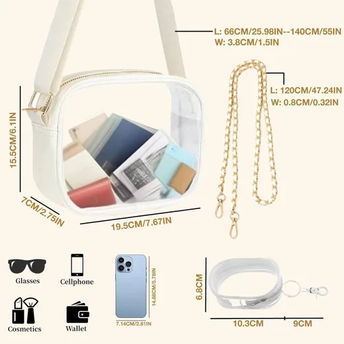 Vista 5 de Clear Bag for Stadium Events, Stadium Approved Clear Crossbody Purse Bag with 4 Detachable Straps and Mini Transparent Bag