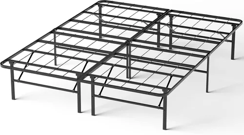 Vista 9 de Base de cama plegable de tamaño matrimonial, plataforma de metal con almacenamiento debajo de la cama de 14 pulgadas, resistente, sin ruido, fácil