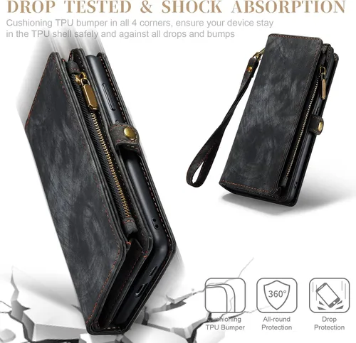 Vista 7 de Asuwish Funda de teléfono para Samsung Galaxy S23 Plus 5G con cremallera, funda desmontable con protector de pantalla de vidrio templado y tarjetero